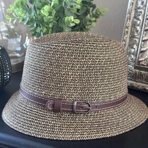 Elegant Tan Woven Hat with Buckle